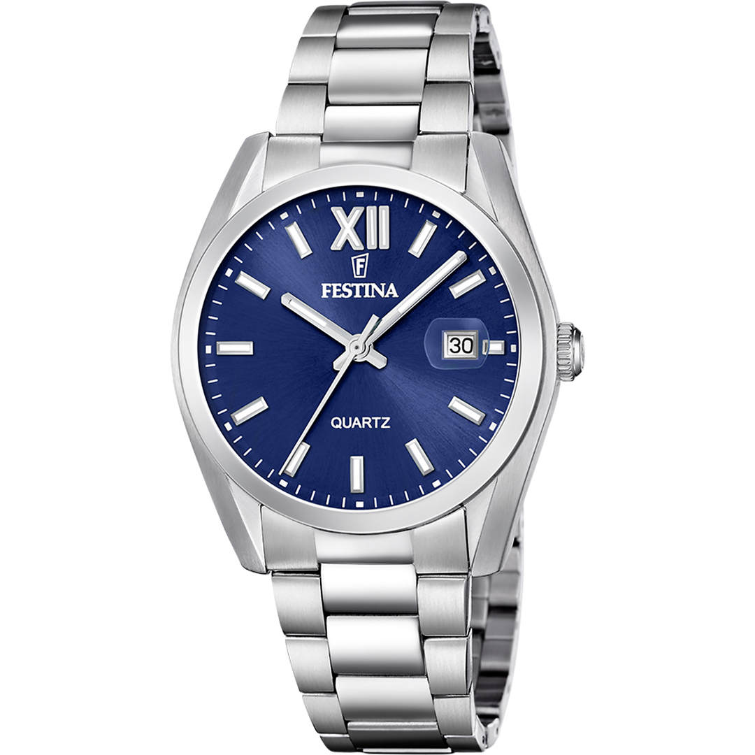 Festina Classics F20707/7 - bracciale e cassa acciaio - quadrante blu con datario