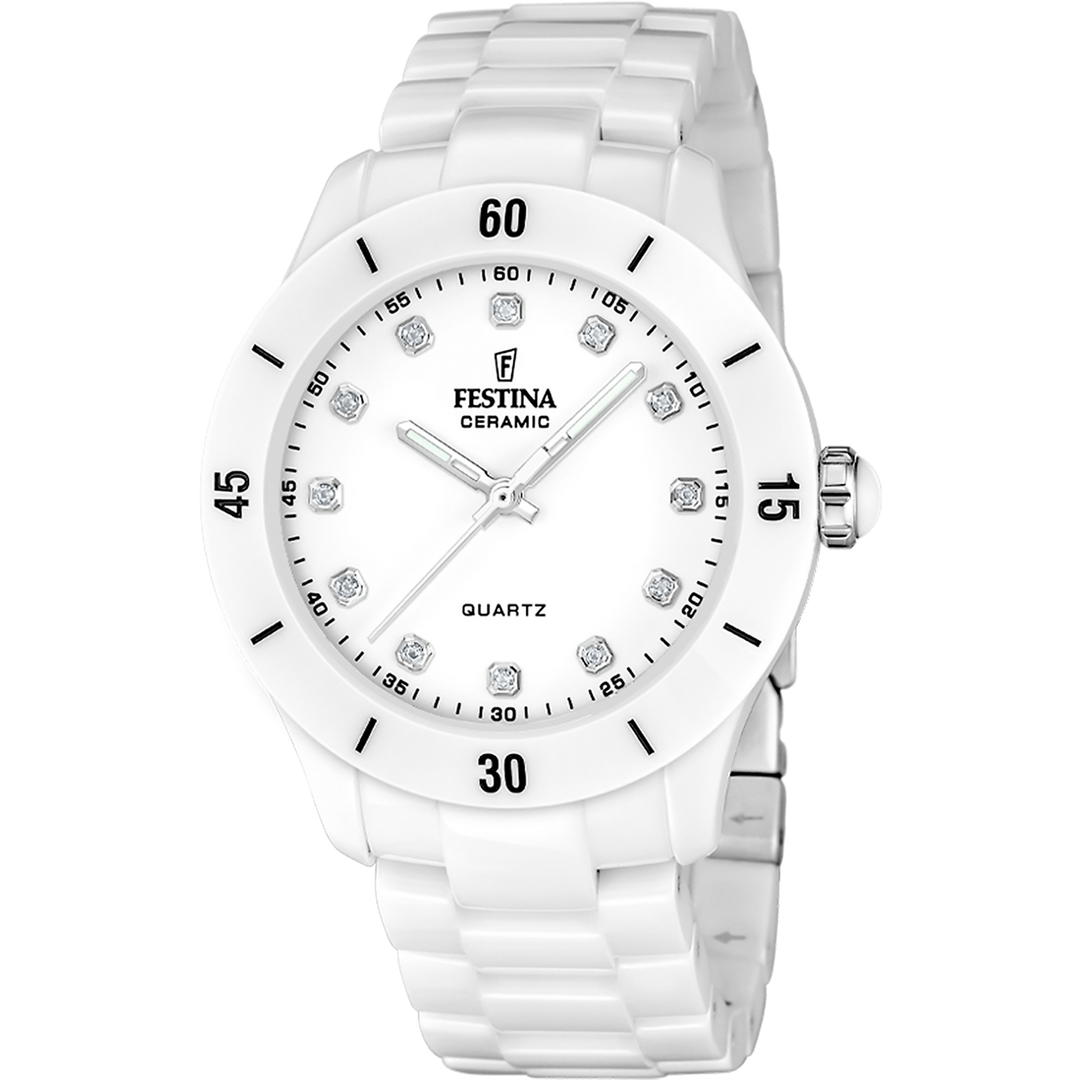 Festina Ceramic F20720/2 - bracciale e cassa ceramica bianca - quadrante bianco con brillanti