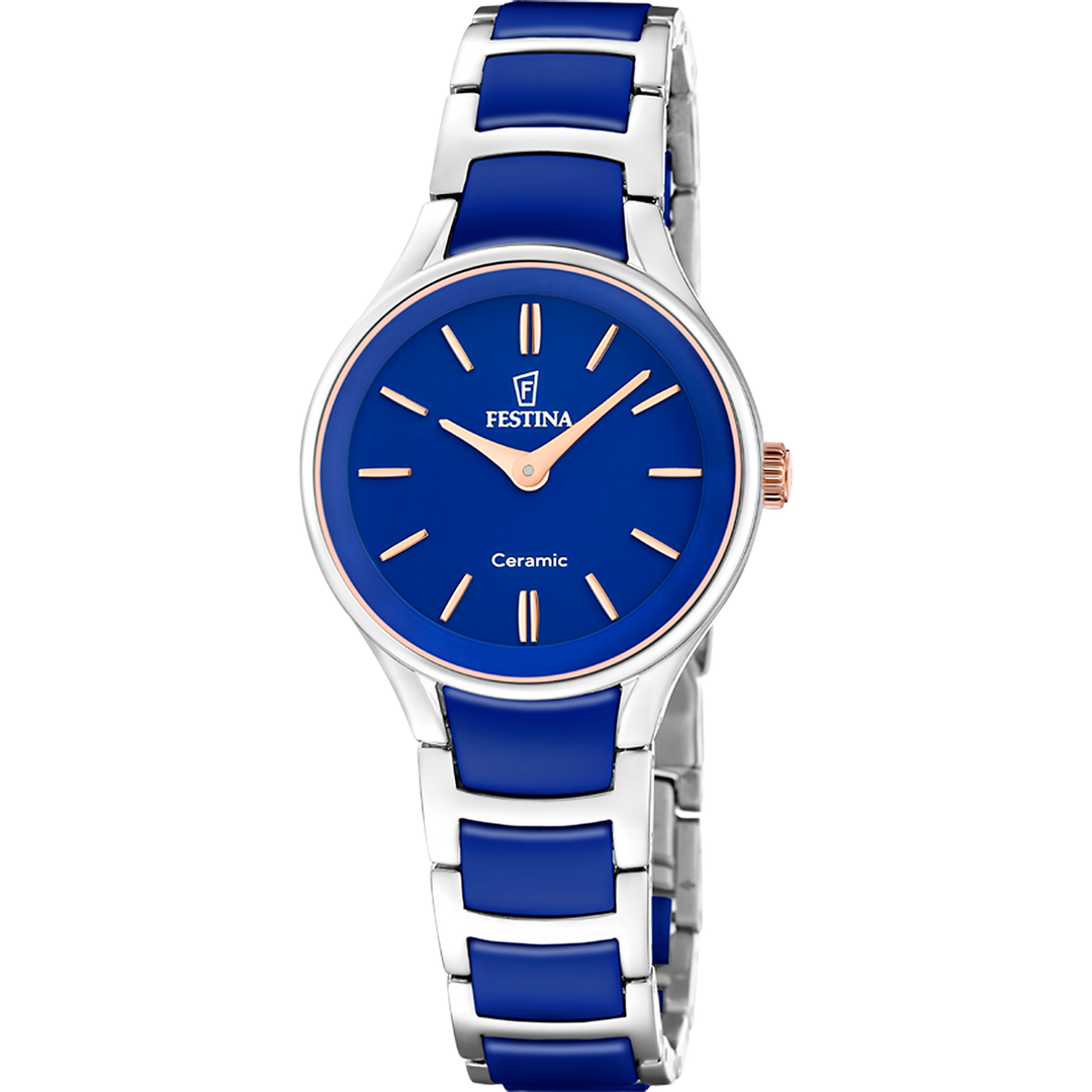 Festina Ceramic F20752/5 - cassa ceramica grigia - bracciale acciaio grigio/blu - quadrante blu