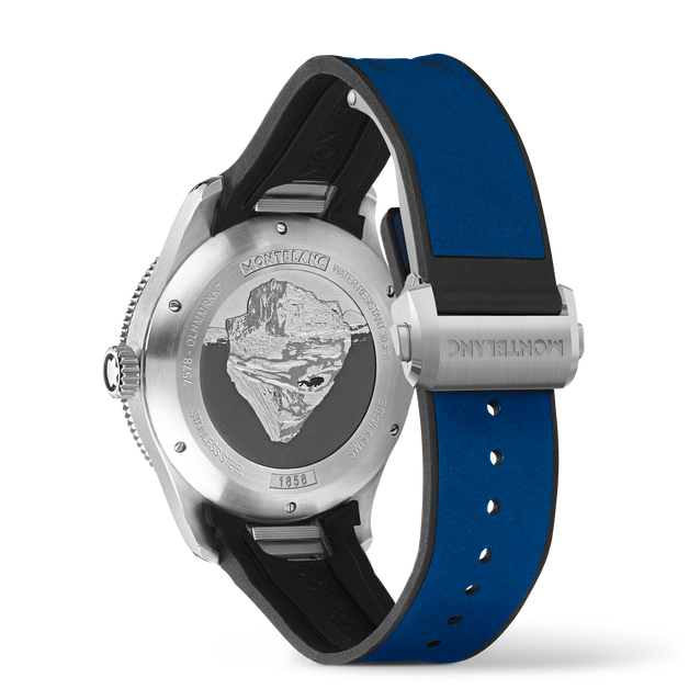 Montblanc Iced Sea Automatic Date 129370 - cinturino, quadrante e ghiera blu - cassa acciaio - fondello