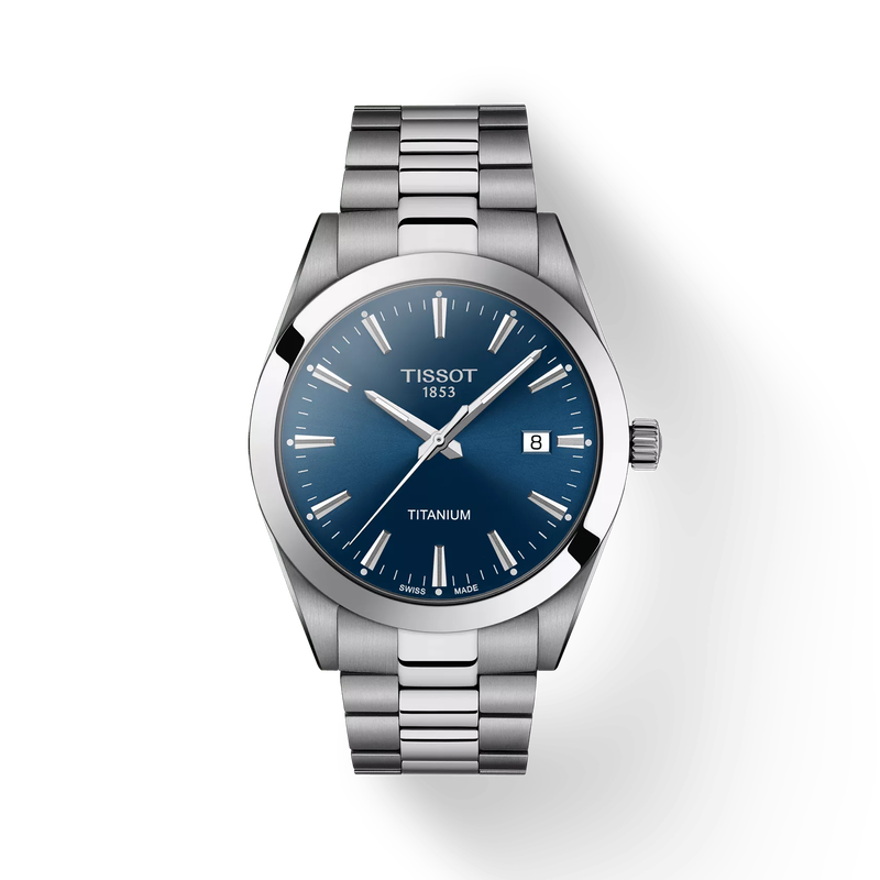 Tissot Gentleman T127.410.44.041.00 - bracciale e cassa titanio - quadrante blu con datario