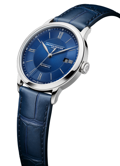 Baume & Mercier Classima 10879 - cassa acciaio - cinturino pelle blu - quadrante blu con datario