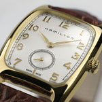 Load image into Gallery viewer, Hamilton American Classic Boulton Quartz H13431553 - cassa acciaio dorato - cinturino marrone in pelle - quadrante argento