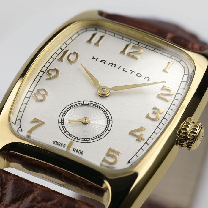 Hamilton American Classic Boulton Quartz H13431553 - cassa acciaio dorato - cinturino marrone in pelle - quadrante argento