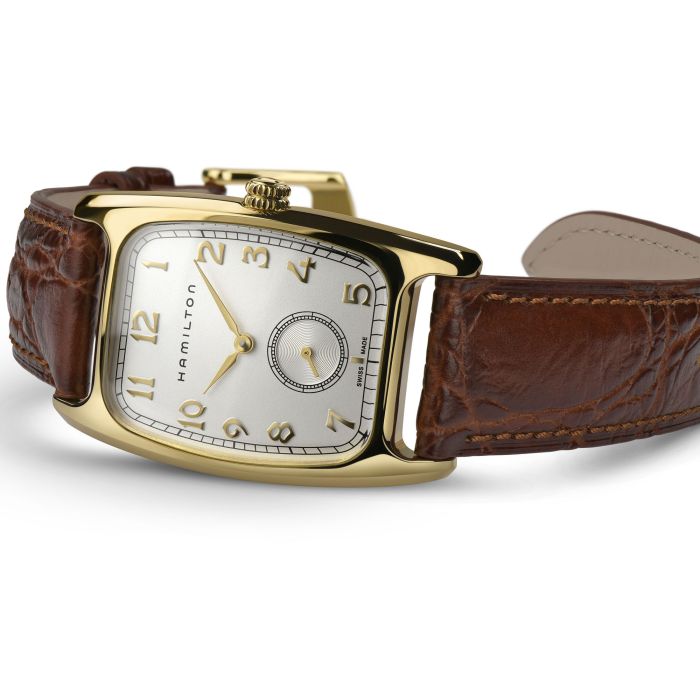 Hamilton American Classic Boulton Quartz H13431553 - cassa acciaio dorato - cinturino marrone in pelle - quadrante argento