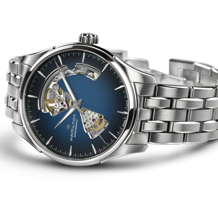 Hamilton Jazzmaster Open Heart Auto H32675140 - cassa e bracciale acciaio - quadrante blu con movimento a vista