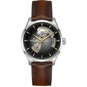 Hamilton Jazzmaster Open Heart Auto H32675581 - cassa acciaio - cinturino marrone in pelle - quadrante nero con movimento a vista