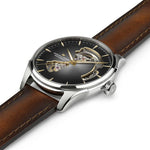 Load image into Gallery viewer, Hamilton Jazzmaster Open Heart Auto H32675581 - cassa acciaio - cinturino marrone in pelle - quadrante nero con movimento a vista