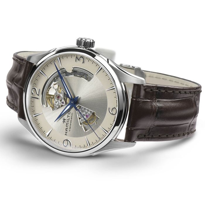 Hamilton Jazzmaster Open Heart Auto H32705521 - cassa acciaio - cinturino pelle marrone - quadrante beige con movimento a vista