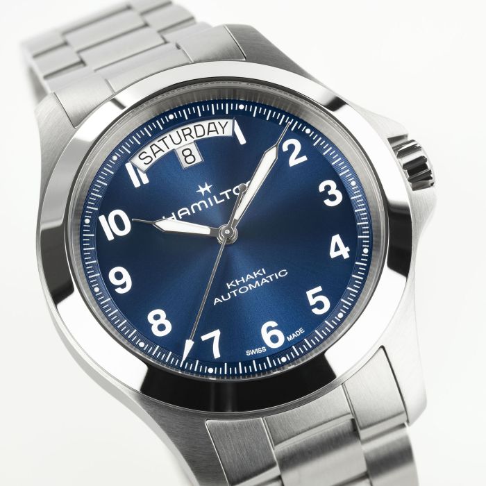 Hamilton Khaki Field King Day-date H64475140 - bracciale e cassa acciaio - quadrante blu con datario