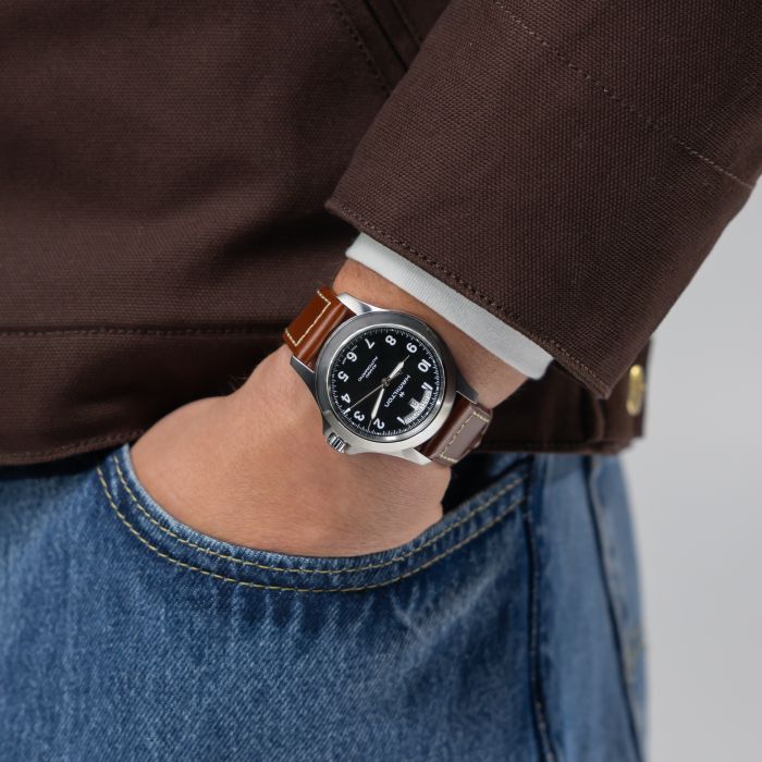 Hamilton Khaki Field King Day-date H64475531 - cassa acciaio - cinturino marrone in pelle - quadrante nero con datario