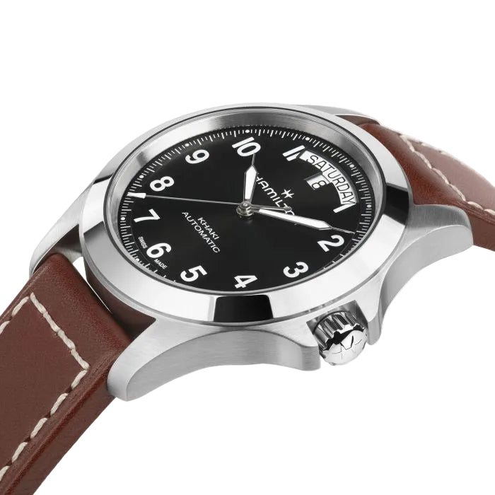Hamilton Khaki Field King Day-date H64475531 - cassa acciaio - cinturino marrone in pelle - quadrante nero con datario