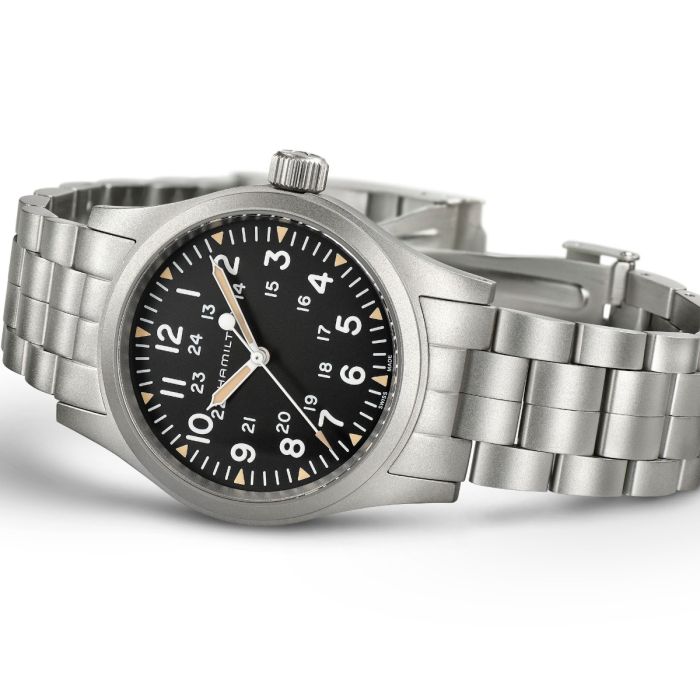 Hamilton Khaki Field Mechanical H69439131 - cassa e bracciale acciaio - quadrante nero