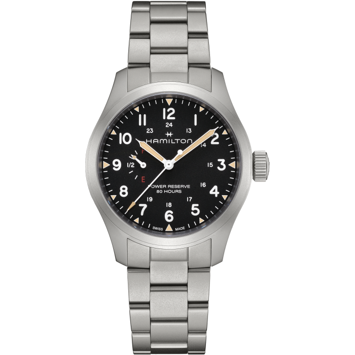 Hamilton Khaki Field Mechanical Power Reserve H69509130 - bracciale e cassa acciaio - quadrante nero con indicatore di carica