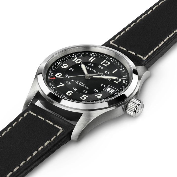 Hamilton Khaki Field Auto H70455733 - cassa acciaio - cinturino nero pelle - quadrante nero con datario