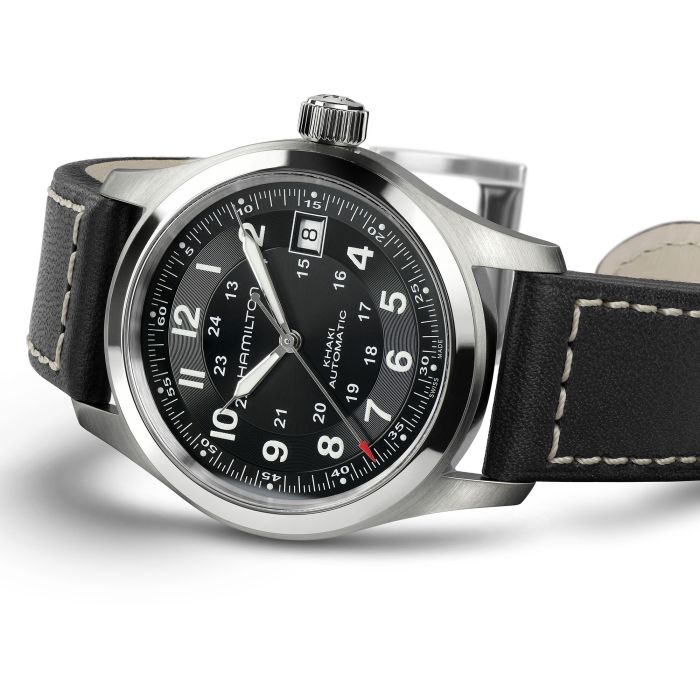Hamilton Khaki Field Auto H70455733 - cassa acciaio - cinturino nero pelle - quadrante nero con datario