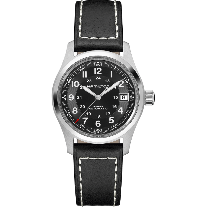 Hamilton Khaki Field Auto H70455733 - cassa acciaio - cinturino nero pelle - quadrante nero con datario
