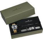 Load image into Gallery viewer, Hamilton American Classic Intra-Matic Chronograph H H38429541 - cassa acciaio - cinturino beige in pelle - quadrante blu con cronografo e tachimetro - box