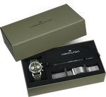 Load image into Gallery viewer, Hamilton American Classic Intra-Matic Chronograph H H38429861 - cassa acciaio - cinturino verde in pelle - quadrante verde con cronografo e tachimetro - box