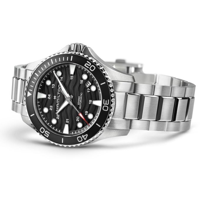 Hamilton Khaki Navy auto H82415130 - bracciale e cassa acciaio - quadrante nero con datario