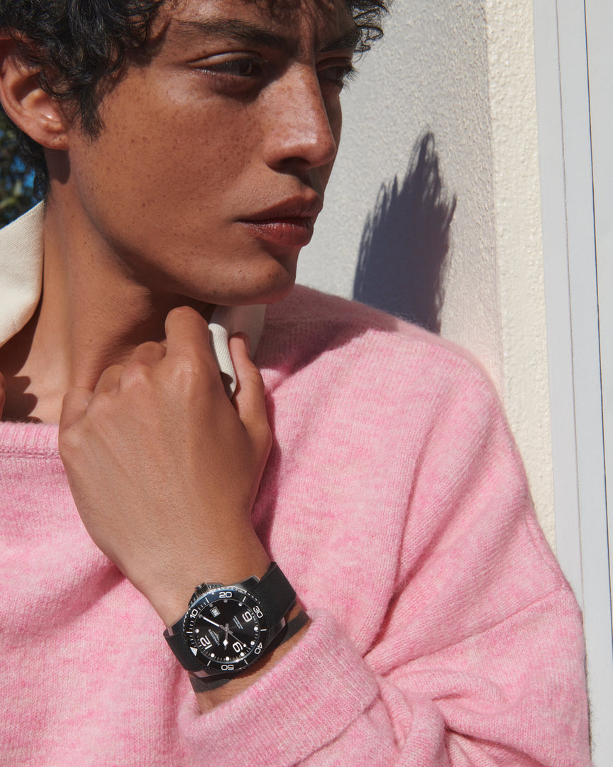 Longines Hydroconquest 41mm L3.781.4.56.9 - cassa acciaio - cinturino nero in caucciù - quadrante nero con datario  polso
