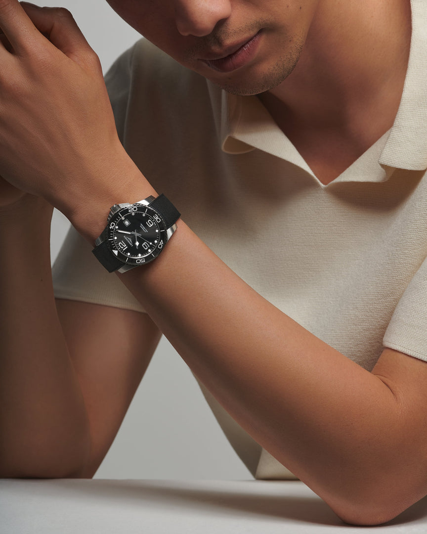 Longines Hydroconquest 41mm L3.781.4.56.9 - cassa acciaio - cinturino nero in caucciù - quadrante nero con datario - polso