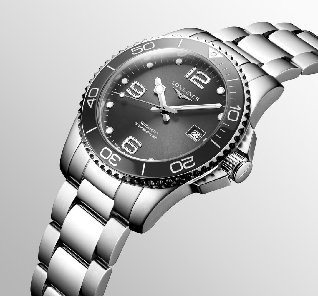 Longines Hydroconquest 41mm L3.781.4.76.6 - cassa e bracciale acciaio - quadrante grigio con datario