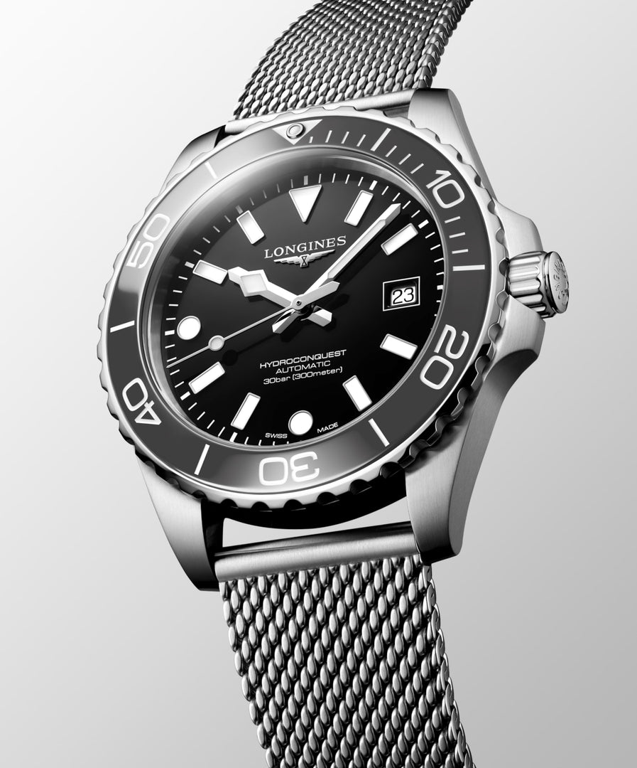 Longines Hydroconquest 42mm L3.788.4.70.6 - bracciale e cassa acciaio - quadrante nero lucido e ghiera grigia