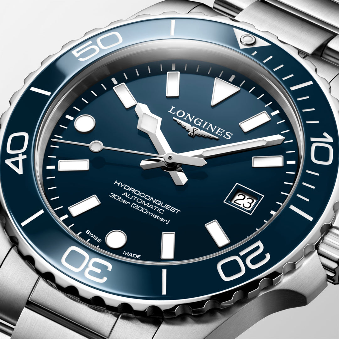 Longines Hydroconquest 42mm L3.788.4.96.6 - bracciale e cassa acciaio - quadrante e ghiera blu lucido - datario
