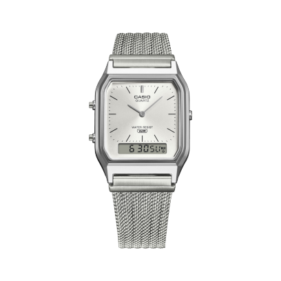 Casio Edgy AQ-230EM-7AEF - bracciale acciaio - cassa grigia in resina e quadrante argento