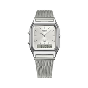 Casio Edgy AQ-230EM-7AEF - bracciale acciaio - cassa grigia in resina e quadrante argento