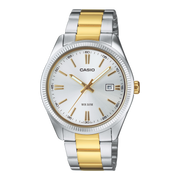 Casio MTP-1302 MTP-1302PSG-7AV - bracciale acciaio e oro giallo - cassa acciaio - quadrante argento con datario