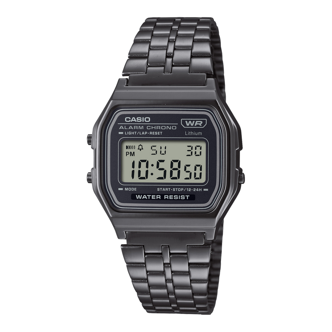 Casio Iconic A158WETB-1AEF - bracciale e cassa neri - quadrante digitale multifunzione