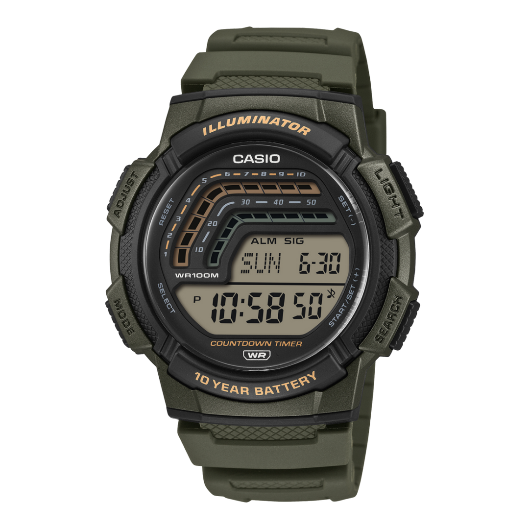 Casio WS-1800-3AV WS-1800-3AVEF - cinturino e cassa verde scuro - quadrante digitale nero