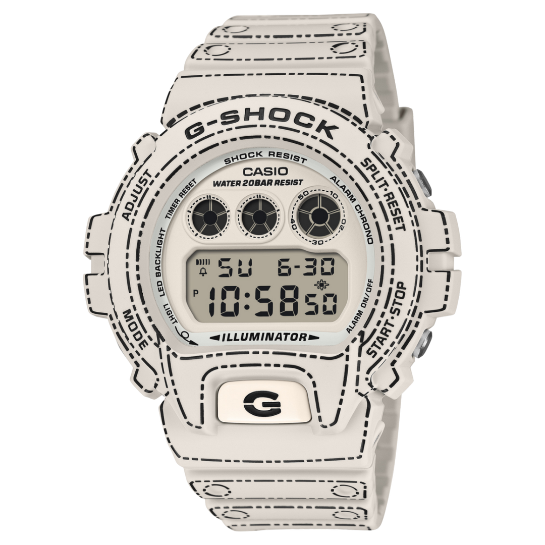 Casio G-shock Serie 6900 DW-6900RGM-5ER - cinturino e cassa bianchi con dettagli neri - quadrante digitale bianco