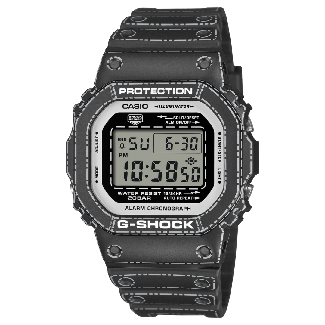 Casio G-shock Serie 5600 DW-5600RGM-1ER - cinturino e cassa neri con dettagli bianchi - quadrante digitale nero