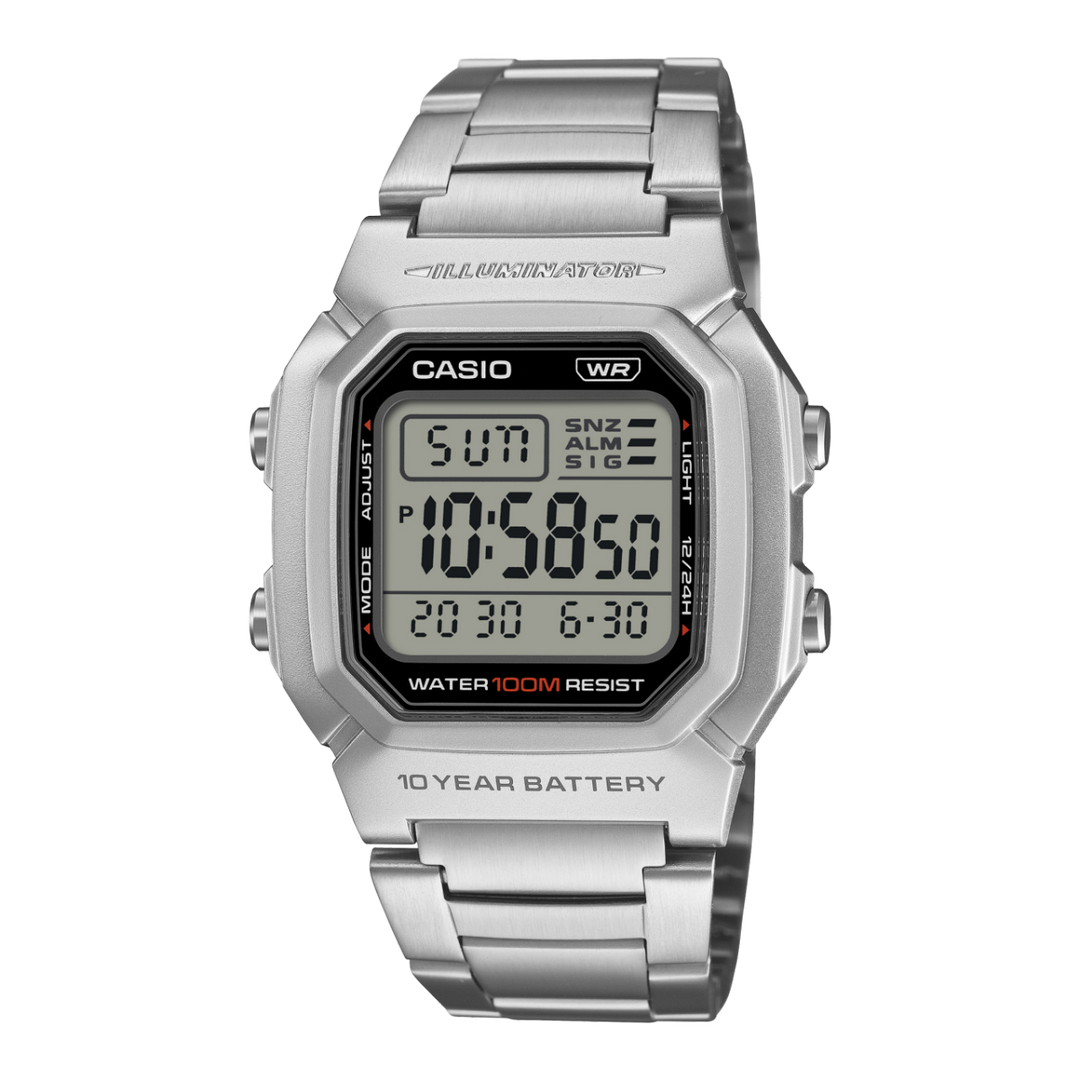Casio W-800HD-1AV W-800HD-1AVEF - bracciale acciaio - cassa in resina grigia - quadrante digitale nero