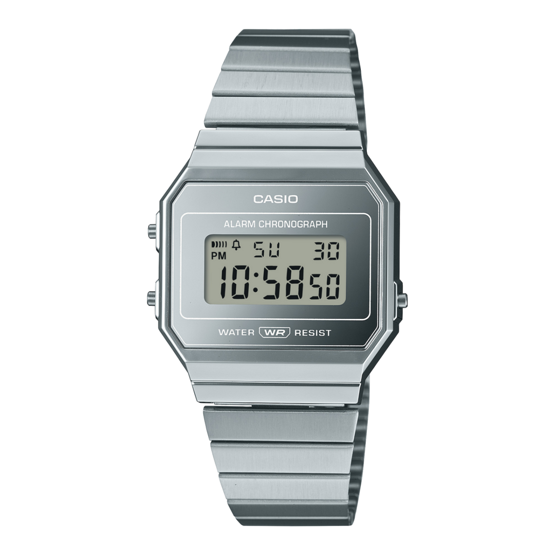 Casio Iconic A700WEV-7AEF - cassa resina grigia - cinturino acciaio - quadrante digitale