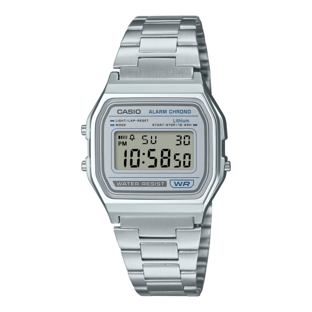 Casio Iconic A158WEA-7EF - bracciale acciaio - cassa resina grigia - quadrante digitale