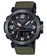 Load image into Gallery viewer, Casio Pro Trek PRW-6600 PRW-6600YB-3ER - cinturino tessuto verde scuro - cassa resina nera - quadrante nero multifunzione