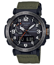Casio Pro Trek PRW-6600 PRW-6600YB-3ER - cinturino tessuto verde scuro - cassa resina nera - quadrante nero multifunzione