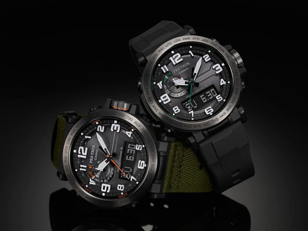 Casio Pro Trek PRW-6600 PRW-6600YB-3ER - cinturino tessuto verde scuro - cassa resina nera - quadrante nero multifunzione