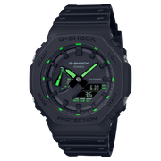 Casio G-shock classic GA-2100-1A3ER - cinturino e cassa resina neri - quadrante multifunzione nero con dettagli verdi
