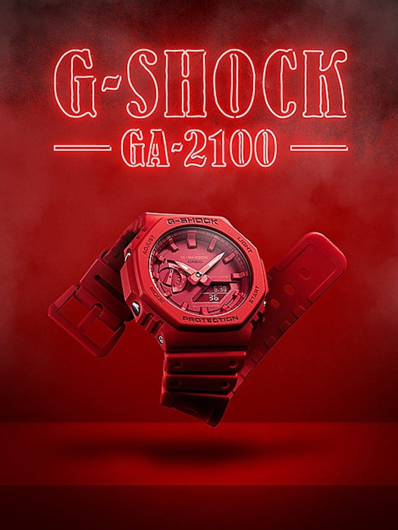 Casio G-shock classic GA-2100-4AER - cinturino e cassa resina rossa - quadrante multifunzione rosso