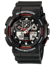 Casio G-shock classic GA-100-1A4ER - cinturino e cassa resina nera - quadrante multifunzione nero con dettagli rossi