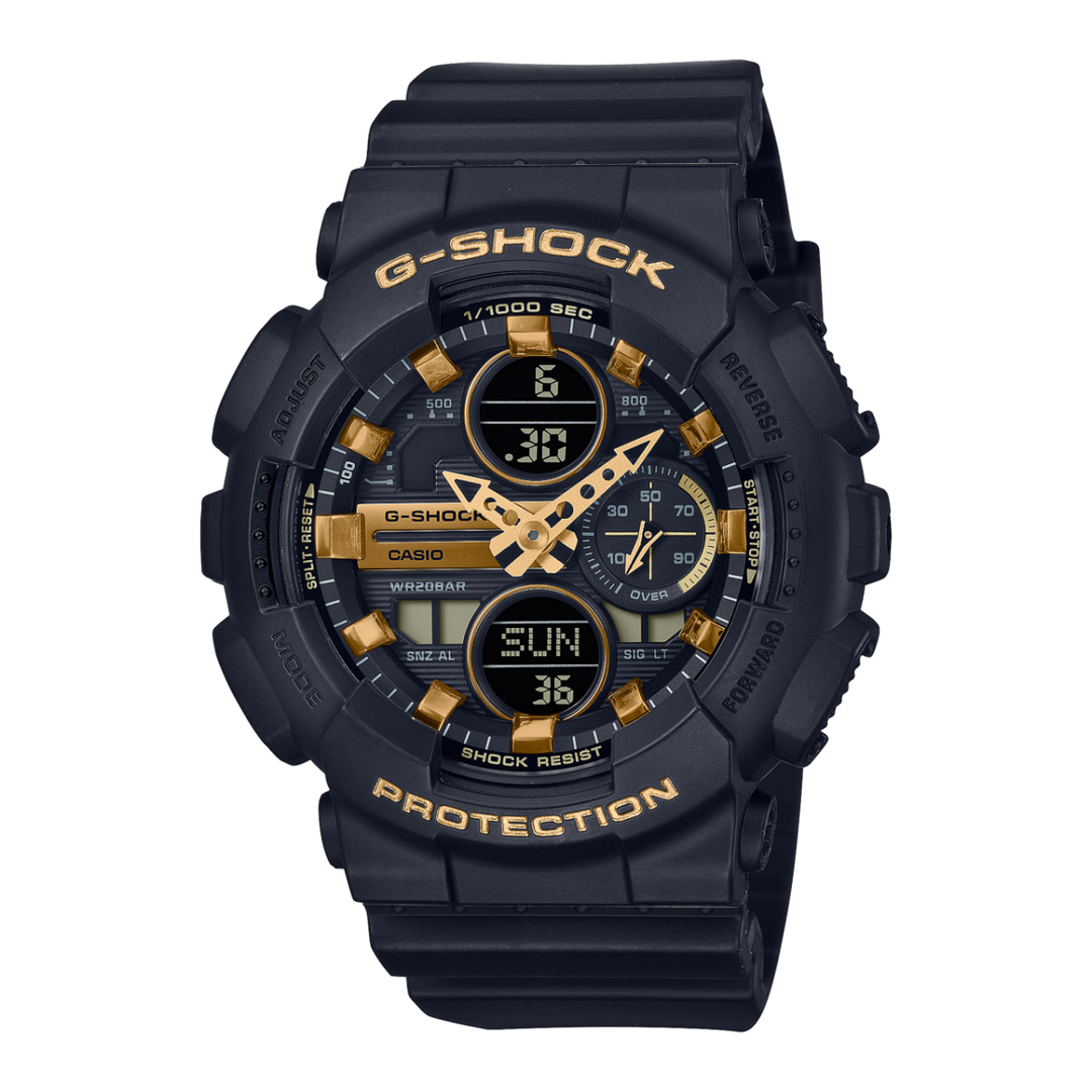Casio G-shock GMA-S140M-1AER - cinturino e cassa resina - quadrante nero con dettagli oro