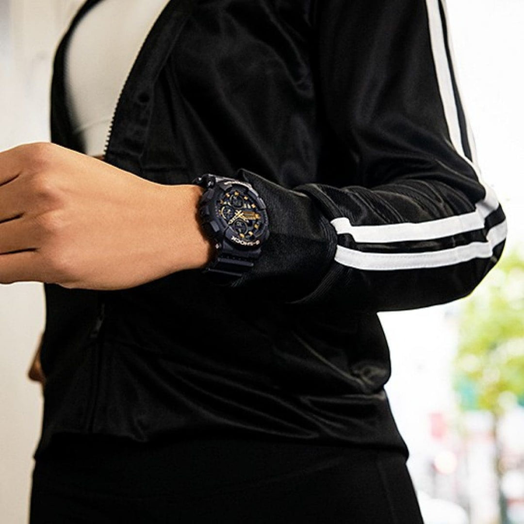 Casio G-shock GMA-S140M-1AER - cinturino e cassa resina - quadrante nero con dettagli oro