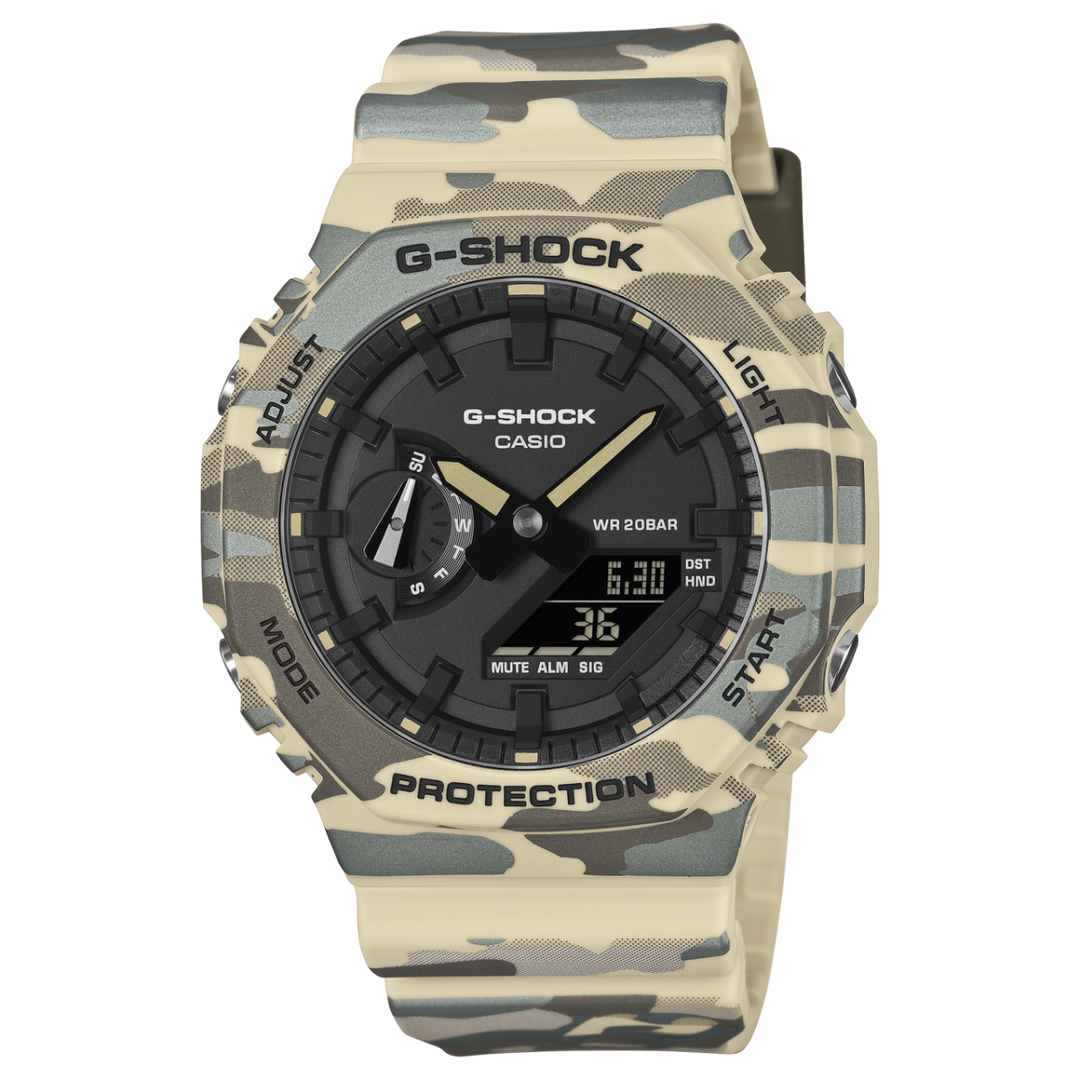 Casio G-shock GA-2100CM-5AER - cinturino e cassa resina militare - quadrante nero multifunzione
