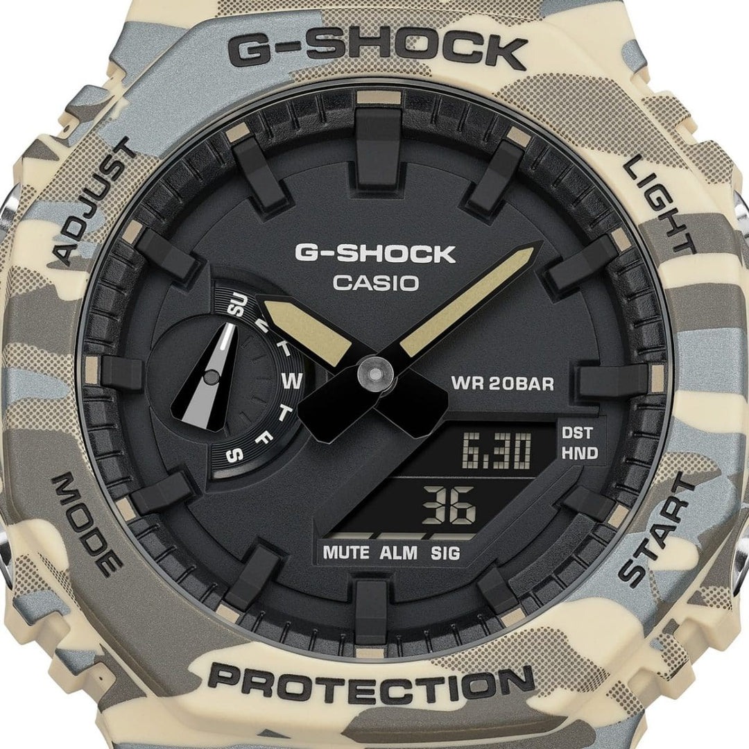 Casio G-shock GA-2100CM-5AER - cinturino e cassa resina militare - quadrante nero multifunzione