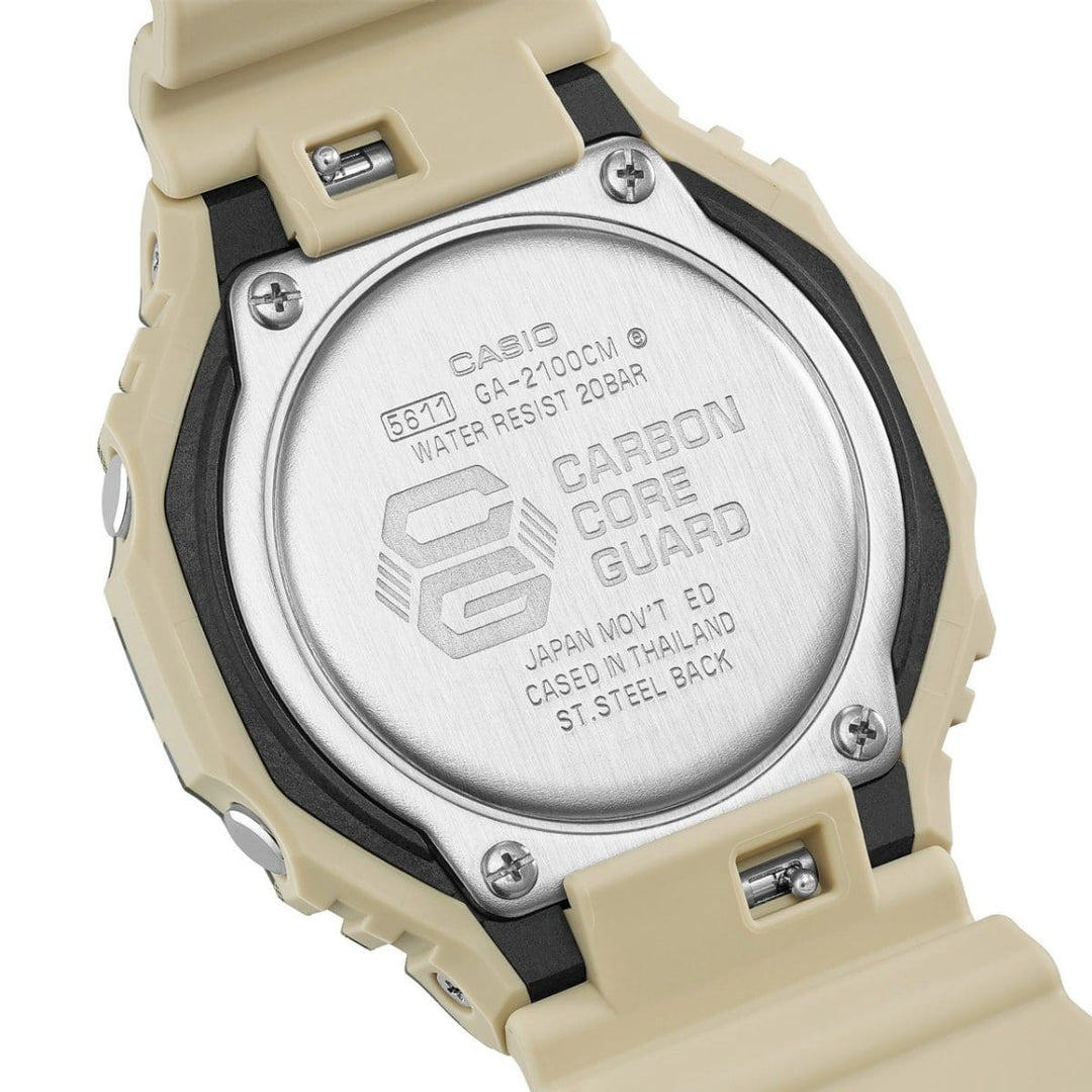 Casio G-shock GA-2100CM-5AER - cinturino e cassa resina militare - quadrante nero multifunzione - fondello